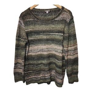 J.Jill Wool Alpaca Blend Sweater Green Tan Women's Large Tunic Pullover